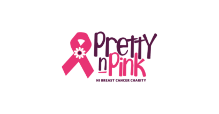 Logo for "Pretty n Pink," featuring a pink ribbon and supporting breast cancer charity.